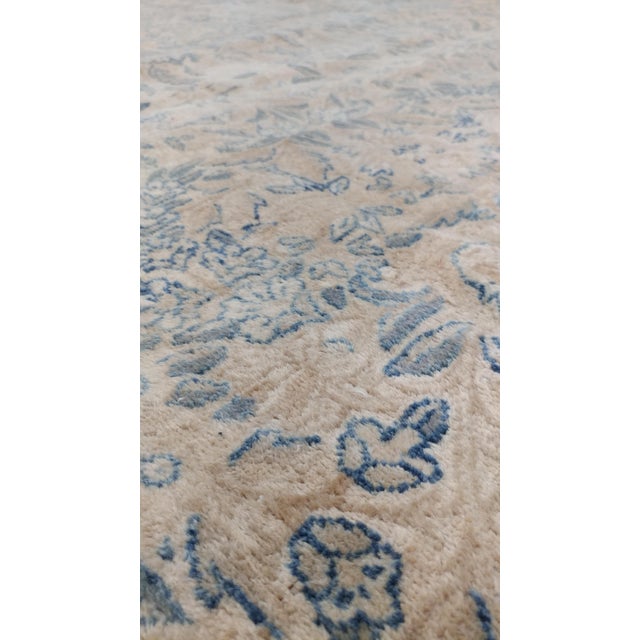 Antique Persian Lavar Kerman Oriental Carpet, Handmade Persian Rug, Ivory, Blue For Sale In New York - Image 6 of 12