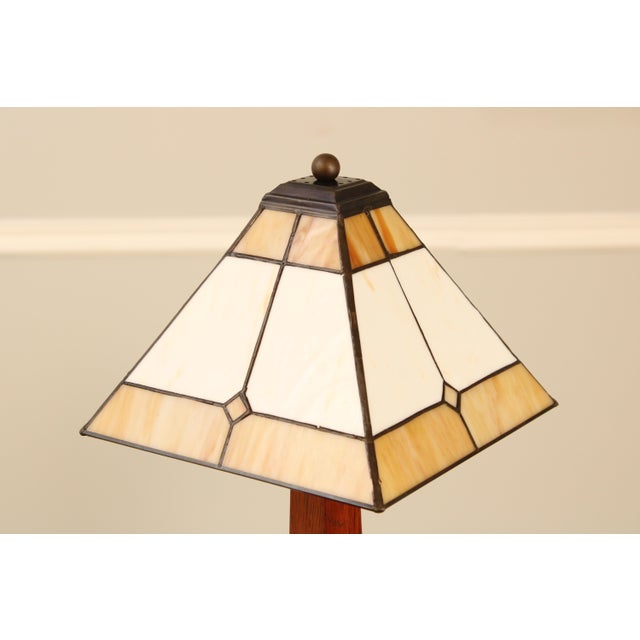Wood Pair Stickley Mission Oak Slag Glass Lamps For Sale - Image 7 of 18