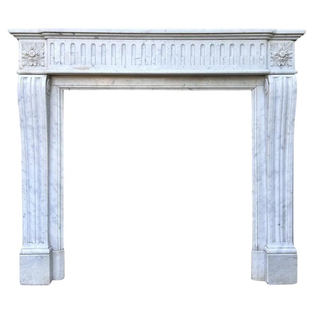 Louis XVI French Carrara Marble Fireplace Mantel, 1890s For Sale