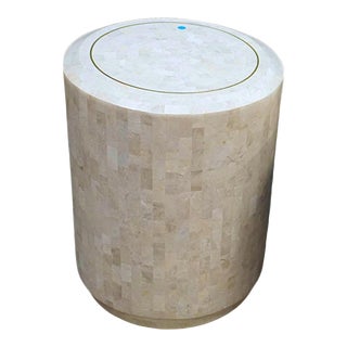 Maitland-Smith Cylindrical Form Pedestal End Table in Tessellated Stone For Sale