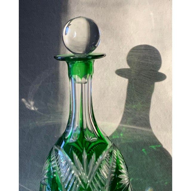 Mid 19th Century Large Antique German Emerald Green Cut-to-Clear Crystal Decanter For Sale - Image 15 of 18