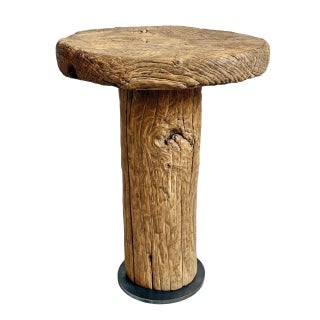 Rustic Log Round Side Table For Sale