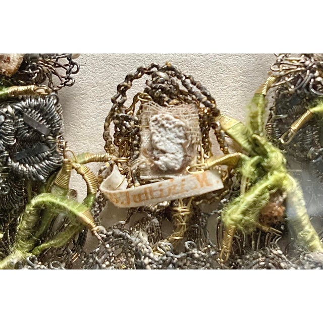 Forest Green 18th Century Gilt Brass Reliquary Pendant with Three Saint Relics For Sale - Image 8 of 11