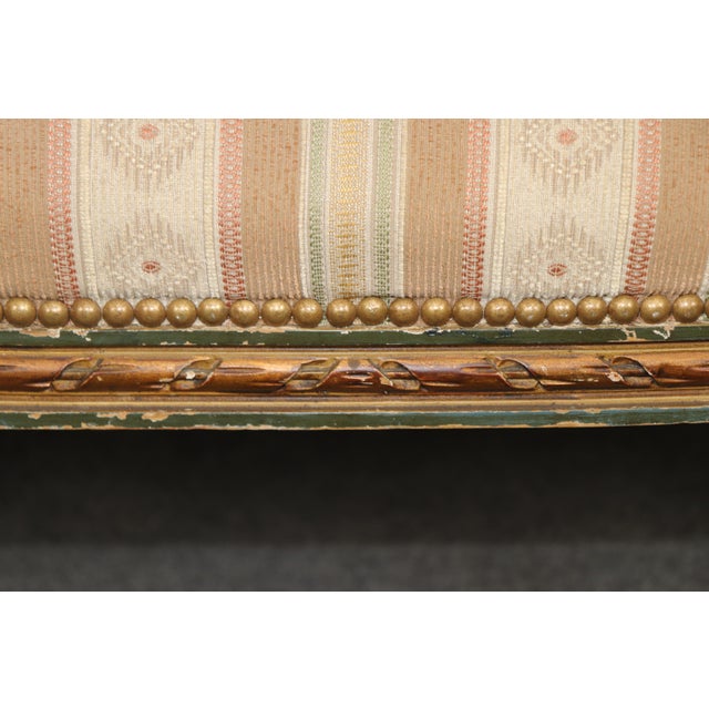 Cream Antique French Louis XVI Style Paint Decorated & Gilt Carved Settee For Sale - Image 8 of 13