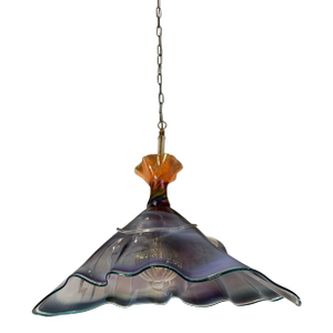 Vintage Hand Blown Multicolor Tiered Abstract Jellfish Art Glass Pendant Light