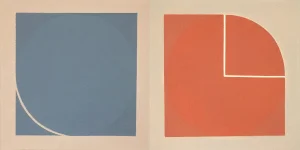 "Convenience-Conscience" Contemporary Minimalist Geometric Oil Diptych Painting by Shyun Song