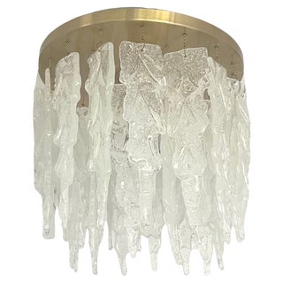 Mid-Century Italian Clear Murano Leaf Flushmount, 1970s For Sale