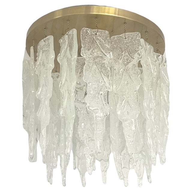 Mid-Century Italian Clear Murano Leaf Flushmount, 1970s For Sale