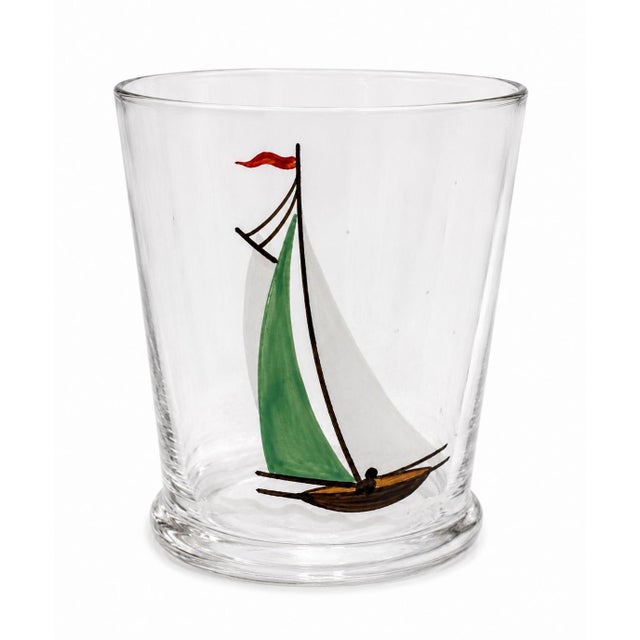 Vintage Set 6 Hand Painted Sailboat Shot Glasses Nautical Barware For Sale - Image 12 of 14