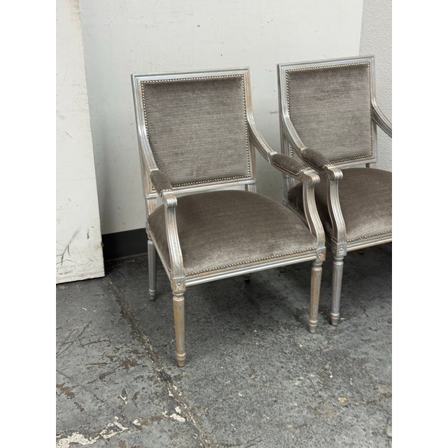 Vintage Louis XVI–Style Square Back Armchairs, Pair For Sale - Image 10 of 12