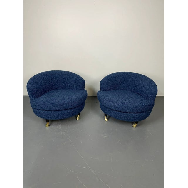 Textile Pair of Mid-Century Rolling Swivel Lounge / Slipper Chairs, Baughman Style For Sale - Image 7 of 13