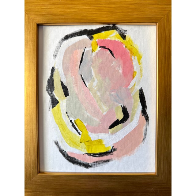 This abstract acrylic painting on fine art paper comes framed in a high quality wide gold frame. The painting is 8” x 10”....