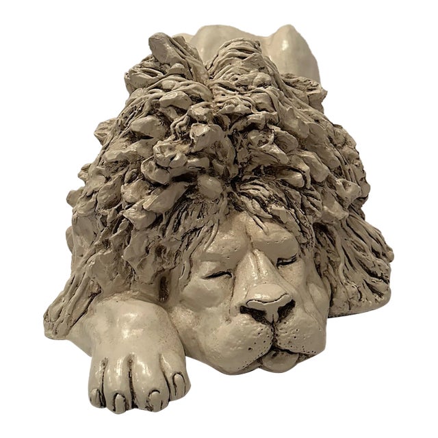 Large Artisan Made Glazed Plaster Sculpture of Reclining Lion For Sale