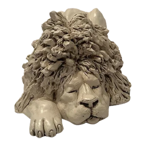 Large Artisan Made Glazed Plaster Sculpture of Reclining Lion