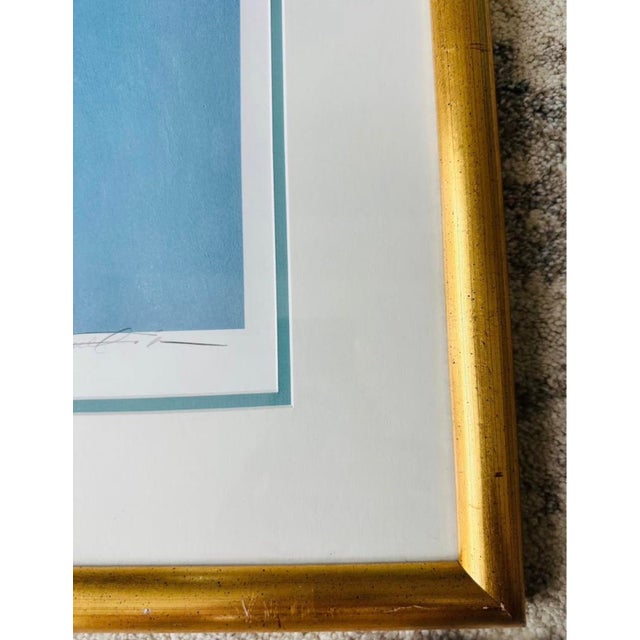 Blue 1990s Watercolor Lady in Floral Dress Unknown Artist Original For Sale - Image 8 of 9