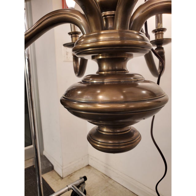 Mid 20th Century 9 Arm Antique Bronze Finish Chandelier For Sale - Image 4 of 12