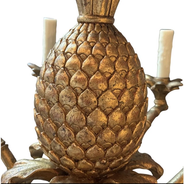 Mid 20th Century Italian Giltwood Pineapple Chandelier For Sale In Austin - Image 6 of 12