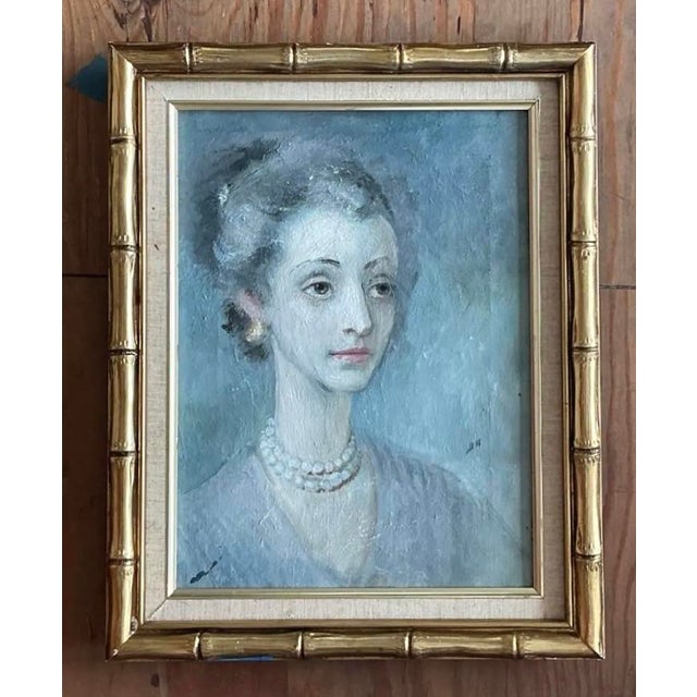 Late 20th Century Vintage Original Portrait of Woman on Canvas For Sale - Image 5 of 12