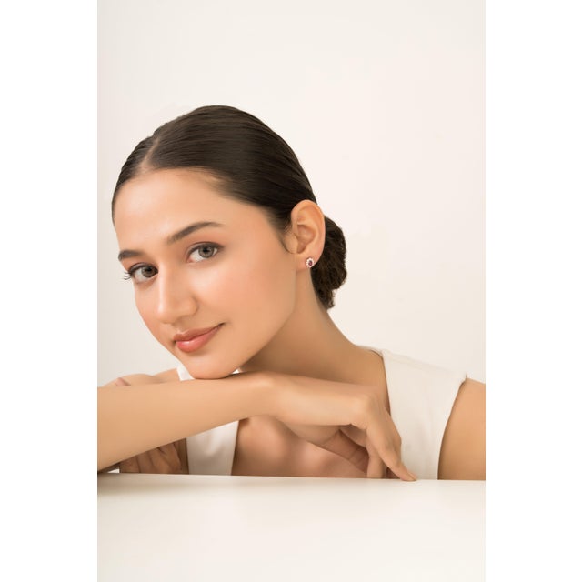 Vintage Ruby & Diamond Halo Cluster Stud Earrings in 14k Yellow Gold- 2 Pieces For Sale In New York - Image 6 of 14