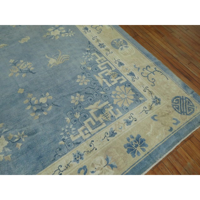 Textile Light Blue Cream Oversize Antique Chinese 10'' - 12' x 17'10" For Sale - Image 7 of 11