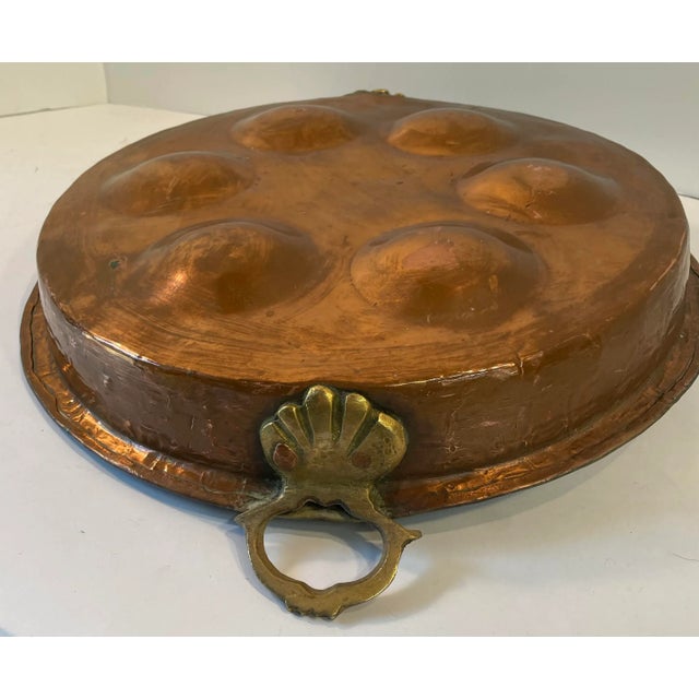 French Vintage French Large Copper Egg Poacher With Brass Handles For Sale - Image 3 of 7