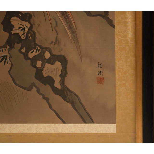 Large Meiji to Early Showa Japanese Painted Silk Scroll Panels, a Pair, Framed For Sale - Image 9 of 12