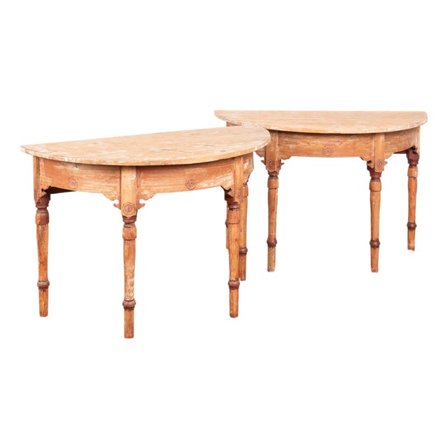Late 19th Century Original Painted Swedish Pair of Demi Lune Console Tables For Sale