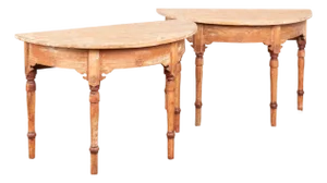 Late 19th Century Original Painted Swedish Pair of Demi Lune Console Tables