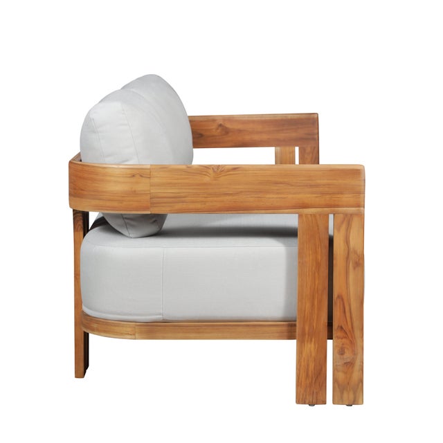 Gray Paradiso Outdoor Solid Teak Wood Love Seat - Light Gray Fabric For Sale - Image 8 of 9