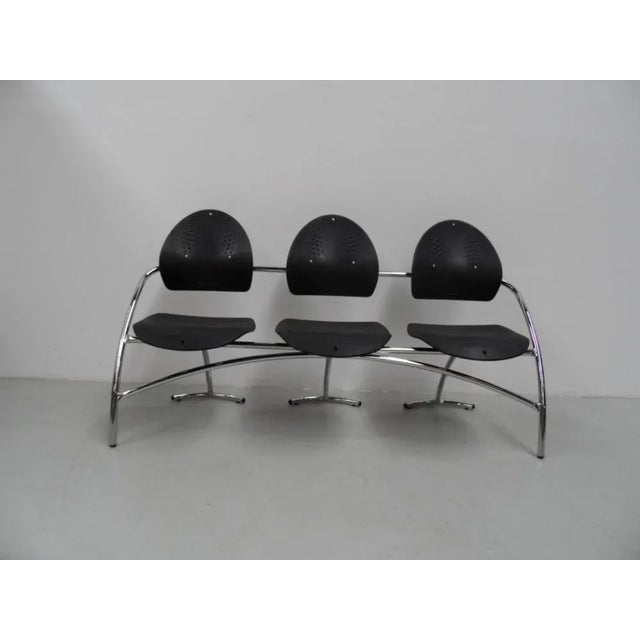 Black Vintage Design Waiting Room Bench by Gazarro, 1980s For Sale - Image 8 of 8