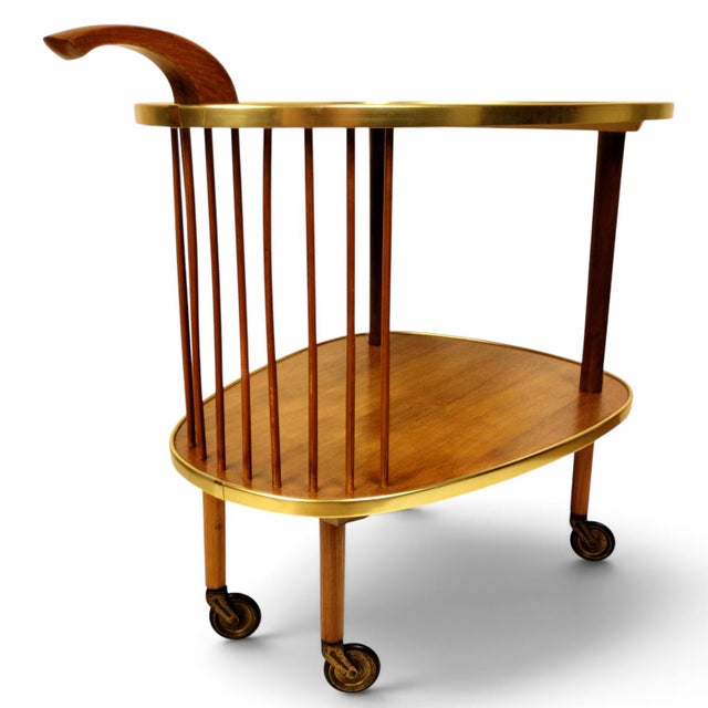 Mid-Century Modern Scandinavian Kidney-Shaped Wooden Bar Cart Serving Trolley, 1960s For Sale - Image 9 of 17
