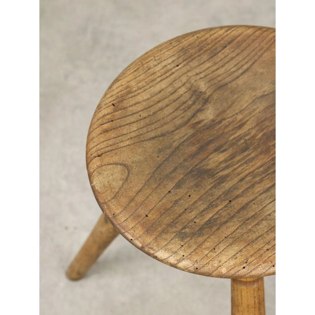 Wood Vintage Brown Wooden Stool For Sale - Image 7 of 11
