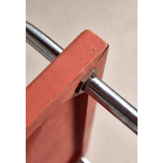 Functionalist Scandinavian Red Lacquered Steel Tube and Wood Serving Cart, 1930s For Sale - Image 13 of 18
