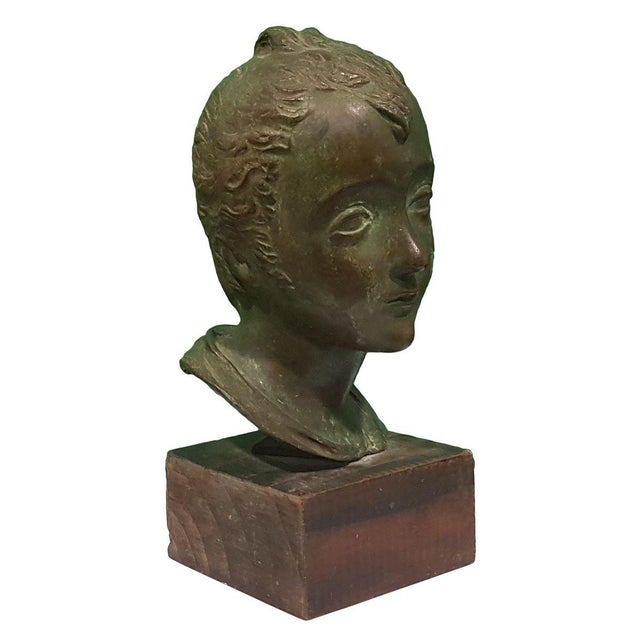Antique Head of Young Boy Bronze Sculpture by Attilio Torresini, 1900s For Sale - Image 3 of 5