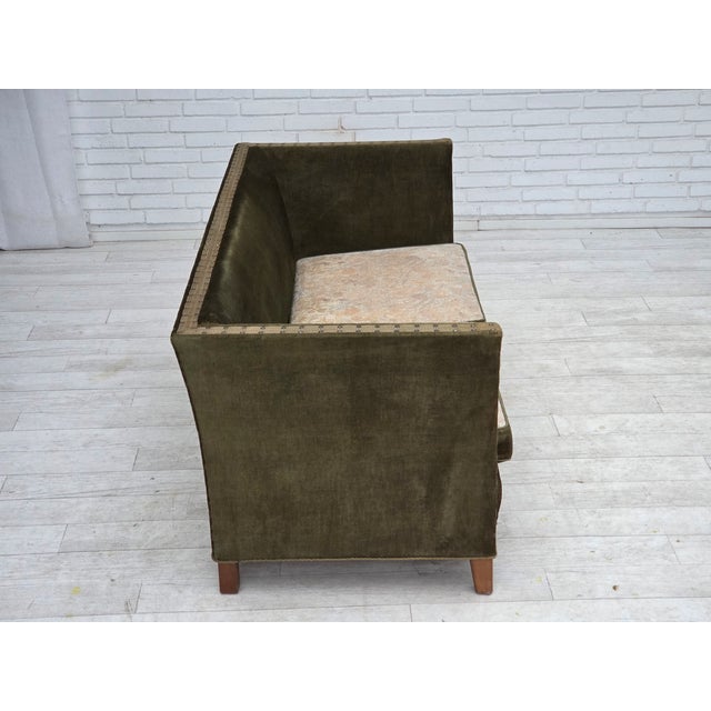 Danish 2-Seater Sofa in Green Velour and Oak, 1970s For Sale - Image 13 of 18