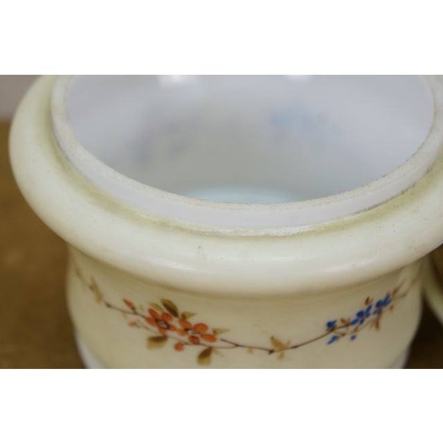 Antique French Victorian Painted Floral Opaline Glass Vanity Jar Casket 5" For Sale - Image 11 of 14