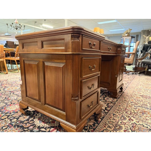 Metal English Partner Desk with Green Leather Top For Sale - Image 7 of 18