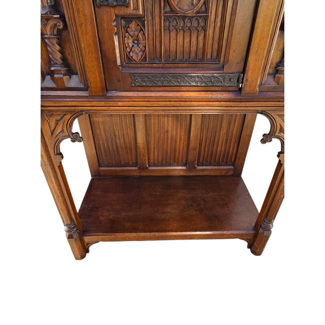 Antique Karpen Furniture French Gothic Cabinet Oak Vestry Altar Wine Bar Hutch For Sale - Image 15 of 18