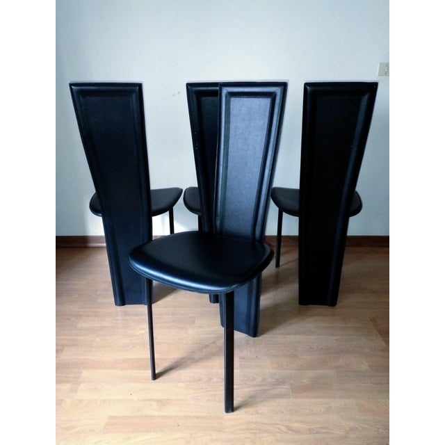Vintage Black Leather Dining Chairs, 1980s, Set of 4 For Sale - Image 6 of 8