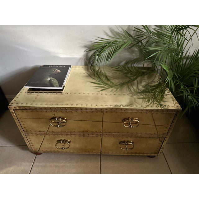 MidCentury Campaign Style Brass Clad Coffee Table From Sarreid Ltd. Spain For Sale - Image 9 of 10