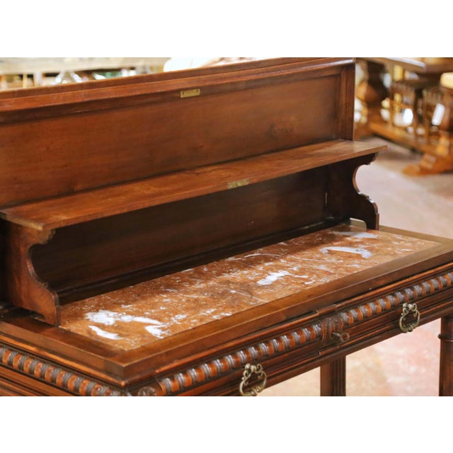 19th C. French Henri II Walnut Desserte Console With Lift-Top Marble Interior For Sale - Image 10 of 18