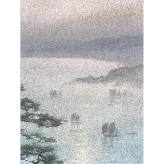 Original Vintage Japanese Watercolor Marine View Sail Boats by Fukutaro Terauchi For Sale - Image 4 of 7