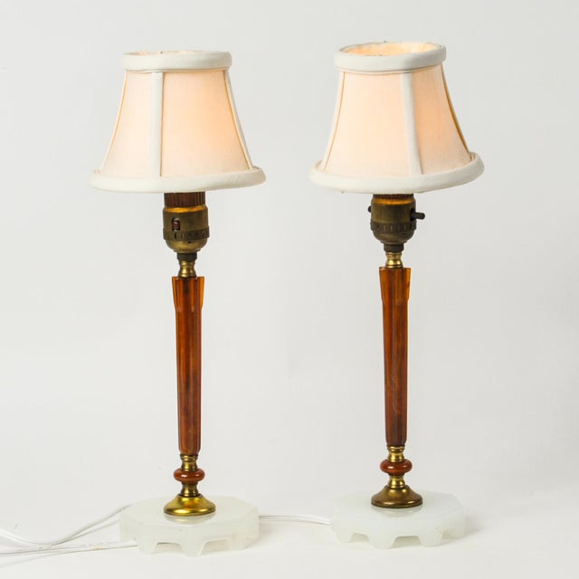 1930s Art Deco Amber Bakelite Boudoir Lamps - a Pair For Sale In Rochester - Image 6 of 14
