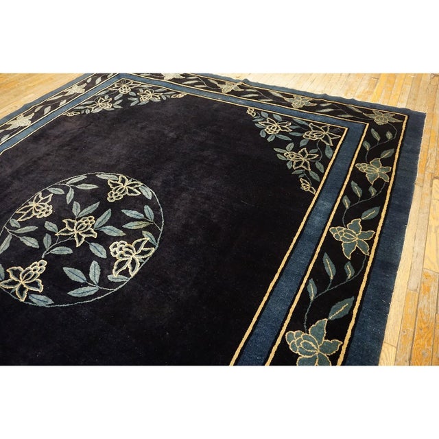 Textile 1930s Traditional Navy Blue Medallion Antique Chinese Peking Room Size Rug For Sale - Image 7 of 11