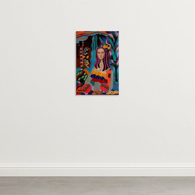 Diana Castro, Portrait with Tropical Motifs, 1990s, Oil on Canvas, in Very Good conditions. Designed 1990 to 1999
