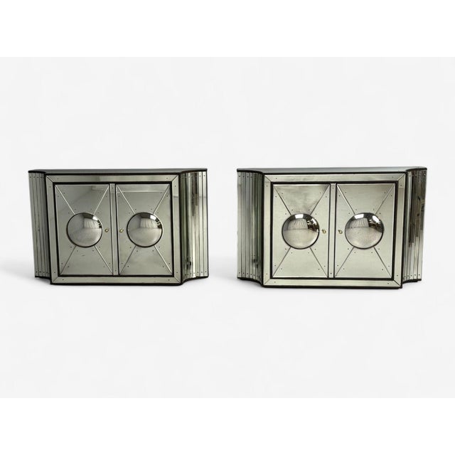 Art Deco Art Deco Style, Antique Glass and Painted Wood Concave Mirrored Cabinets, A Pair For Sale - Image 3 of 13