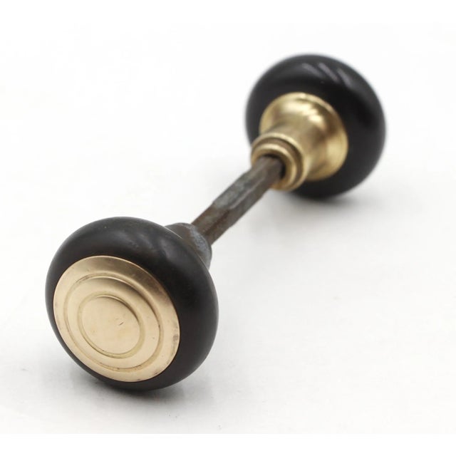 Metal Vintage Art Deco Round Bakelite & Brass Passage Door Knob Set For Sale - Image 7 of 9