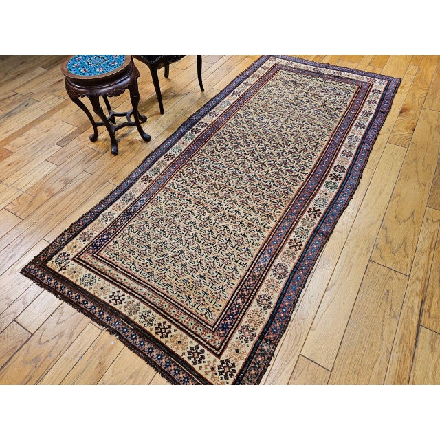 Textile 19th Century Persian Kurdish Bidjar Rug, Hand-Knotted Wool, Allover Paisley Pattern, Tan & Burgundy, 4x9 For Sale - Image 7 of 15