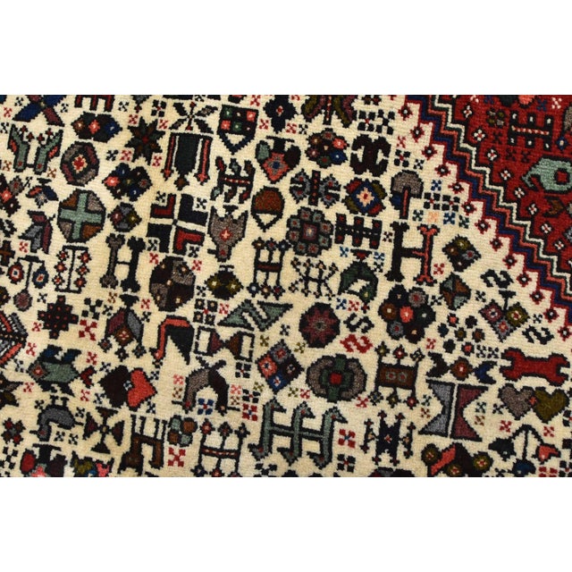 Textile Abadeh Rug 5'2'' X 6'11'' Ivory Wool Vintage Tribal Hand-Knotted Oriental Carpet For Sale - Image 7 of 12