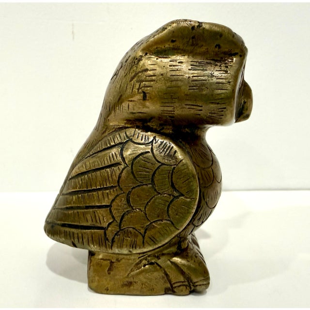 Brass Owl Figurine Vintage Statue Decor Bird Sculpture Purchased in Munich, Germany For Sale - Image 10 of 10